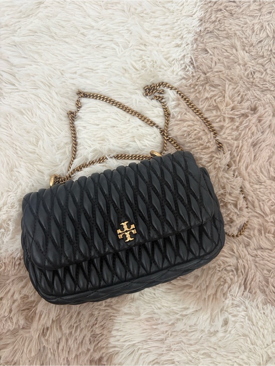 Tory Burch Handbags - Tory Burch Quilted Black Leather Chain Shoulder mini Kira rouched flap Bag